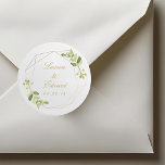 Modern Geometric Greenery Wedding Ronde Sticker<br><div class="desc">Op maat ontworpen trouwstickers met geometrisch gouden lijst en een groener ontwerp van de waterverf.</div>