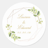 Modern Geometric Greenery Wedding Ronde Sticker (Voorkant)