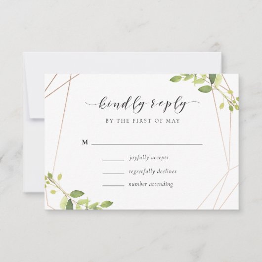Modern Geometric Greenery Wedding RSVP (Voorkant)