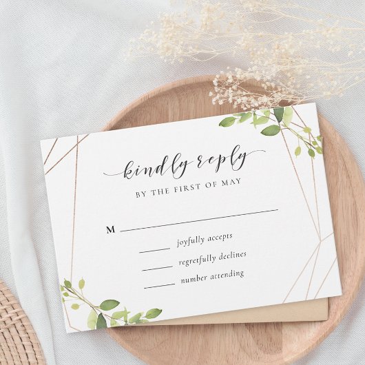 Modern Geometric Greenery Wedding RSVP Kaartje