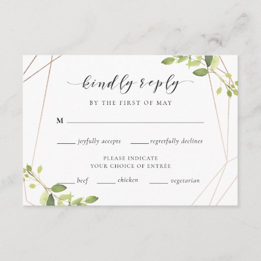 Modern Geometric Greenery Wedding RSVP Meal Choice (Voorkant)