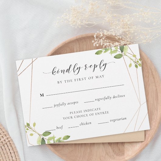 Modern Geometric Greenery Wedding RSVP Meal Choice Kaartje