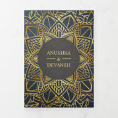 Modern Geometric Grey Gold Mandala Indiaas huwelij Drieluik Uitnodiging (Cover)
