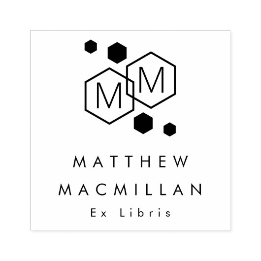 Modern geometric hexagons monogram library book rubberstempel (Afrduk)