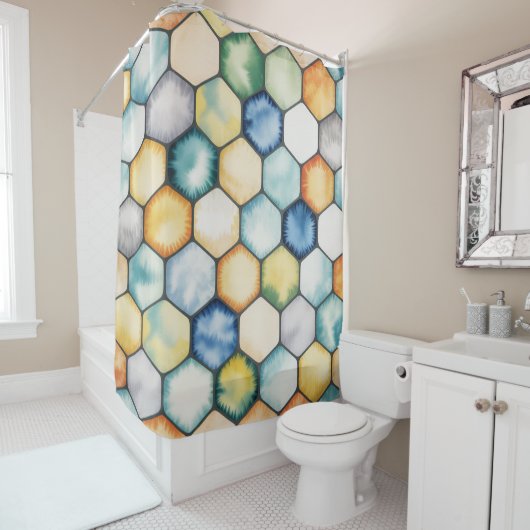 Modern Geometric Honeycomb Douchegordijn (In situ)