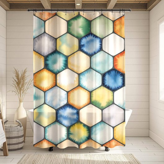 Modern Geometric Honeycomb Douchegordijn