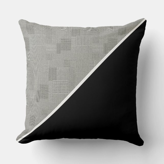 Modern Geometric Houndstooth Pattern Zwart wit Kussen (Voorkant)