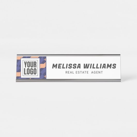 Modern Geometric Interlocking Pattern Bureau Naambordje (Voorkant)