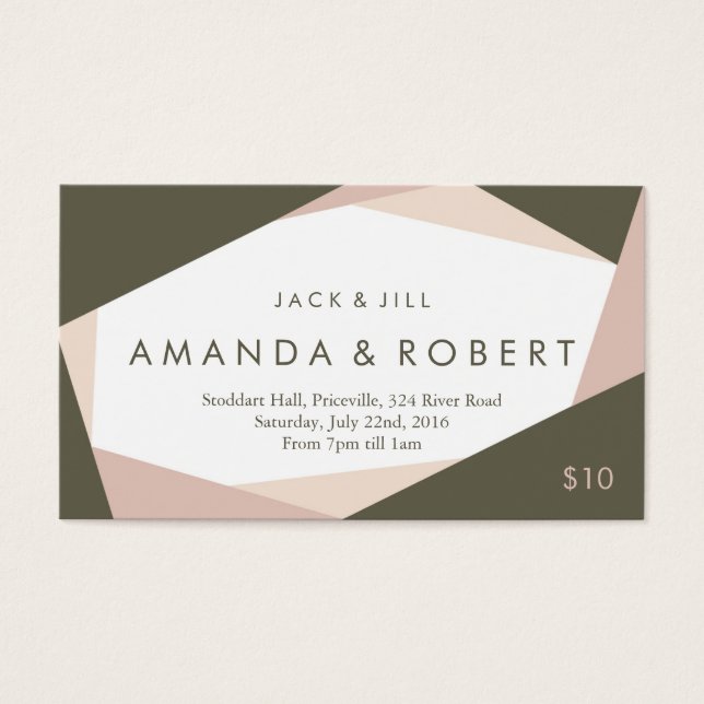 Modern Geometric Jack and Jill Ticket, Roos Visitekaartje (Voorkant)