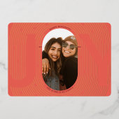 Modern Geometric Joy Oval Arch Red en Gold Folie Feestdagenkaart (Voorkant)