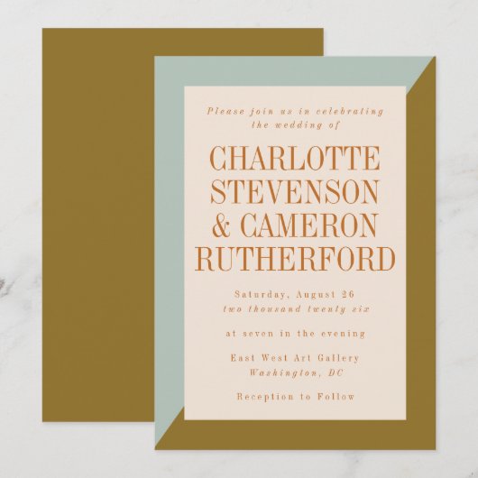 Modern Geometric Light Blue and Olive Wedding Kaart (Voorkant / Achterkant)