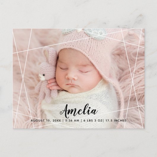 Modern Geometric Lines Foto Brith Aankondigingskaart (Voorkant)