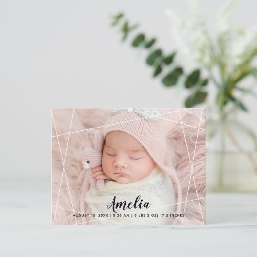 Modern Geometric Lines Foto Brith Aankondigingskaart (Staand voorkant)