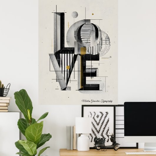 Modern Geometric LOVE Typography Abstract Art Poster (Thuiskantoor)