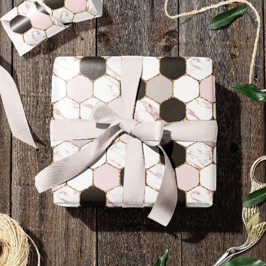 Modern Geometric Marble Hexagon Pattern Cadeaupapier