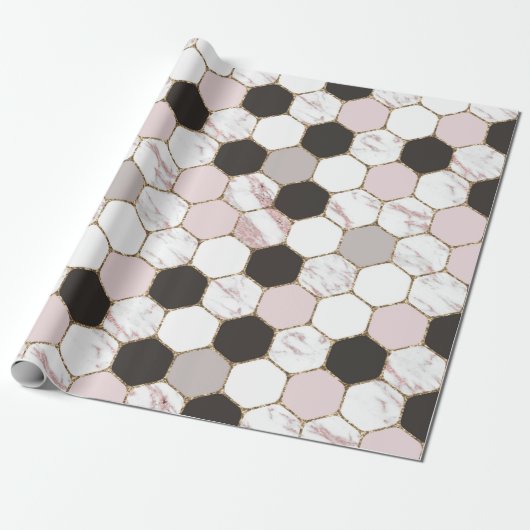 Modern Geometric Marble Hexagon Pattern Cadeaupapier (Uitgerold)