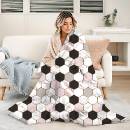 Modern Geometric Marble Hexagon Pattern Fleece Deken