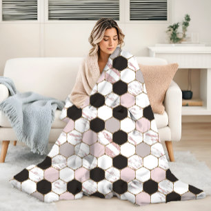 Modern Geometric Marble Hexagon Pattern Fleece Deken