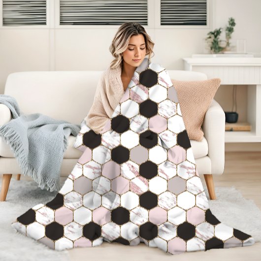 Modern Geometric Marble Hexagon Pattern Fleece Deken