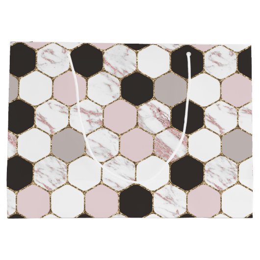 Modern Geometric Marble Hexagon Pattern Groot Cadeauzakje (Achterkant)