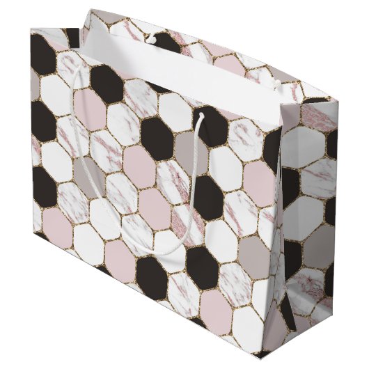 Modern Geometric Marble Hexagon Pattern Groot Cadeauzakje (Achterkant Gekanteld)