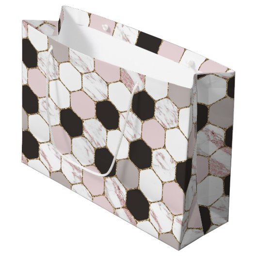 Modern Geometric Marble Hexagon Pattern Groot Cadeauzakje (Voorkant Gekanteld)