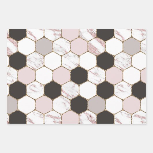 Modern Geometric Marble Hexagon Pattern Inpakpapier Vel (Voorkant 2)