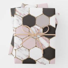 Modern Geometric Marble Hexagon Pattern Inpakpapier Vel