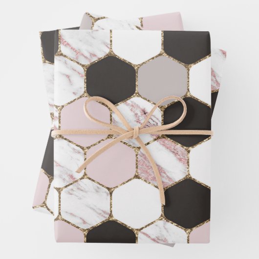 Modern Geometric Marble Hexagon Pattern Inpakpapier Vel (In situ)