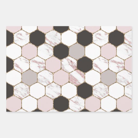 Modern Geometric Marble Hexagon Pattern Inpakpapier Vel (Voorkant)