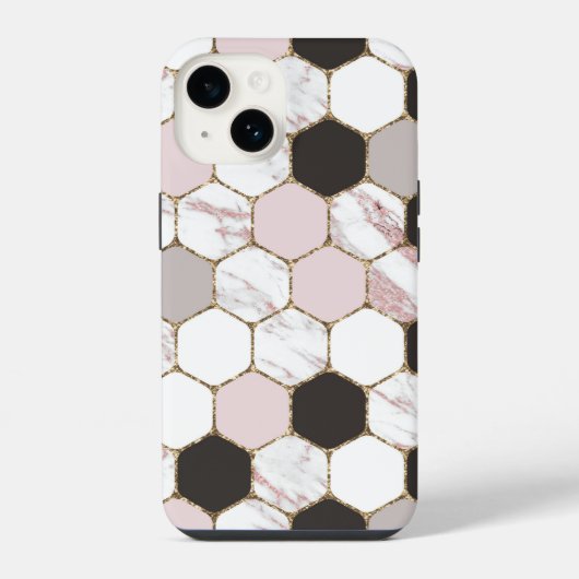 Modern Geometric Marble Hexagon Pattern iPhone Hoesje (Achterkant)