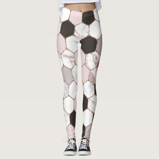 Modern Geometric Marble Hexagon Pattern Leggings (Voorkant)