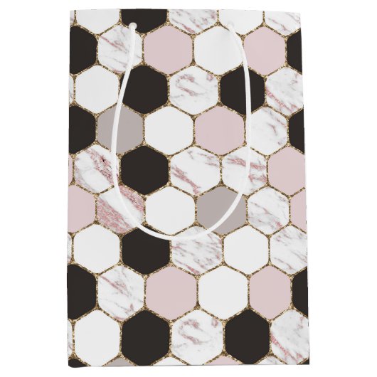 Modern Geometric Marble Hexagon Pattern Medium Cadeauzakje (Voorkant)