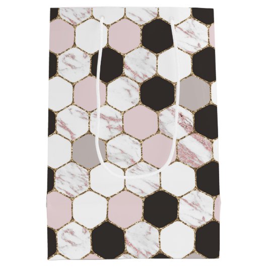 Modern Geometric Marble Hexagon Pattern Medium Cadeauzakje (Achterkant)