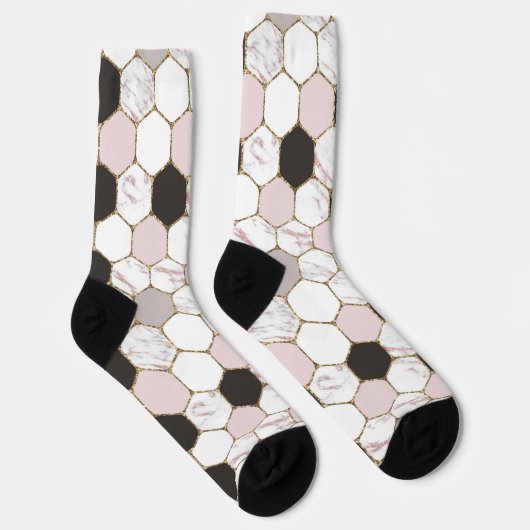 Modern Geometric Marble Hexagon Pattern Sokken (Rechts)