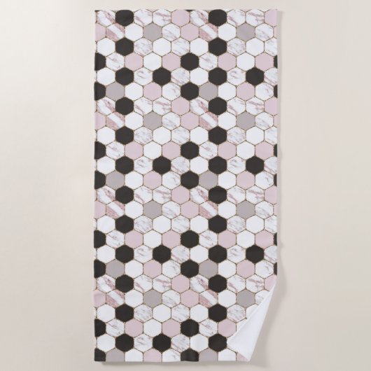 Modern Geometric Marble Hexagon Pattern Strandlaken (Voorkant)