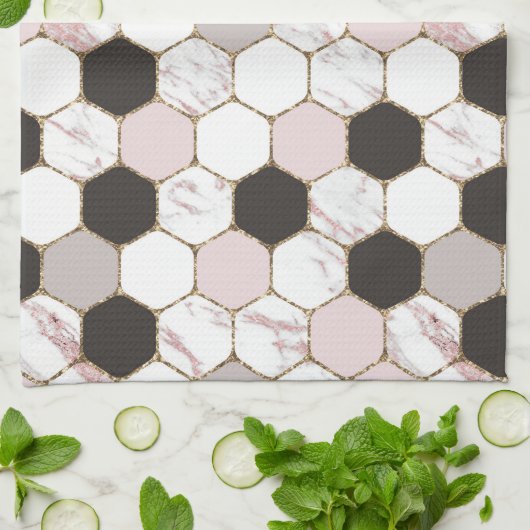 Modern Geometric Marble Hexagon Pattern Theedoek (Gevouwen)