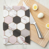 Modern Geometric Marble Hexagon Pattern Theedoek (Quarter Fold)