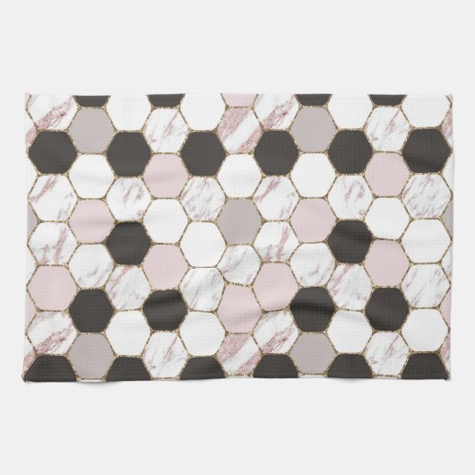 Modern Geometric Marble Hexagon Pattern Theedoek (Horizontaal)