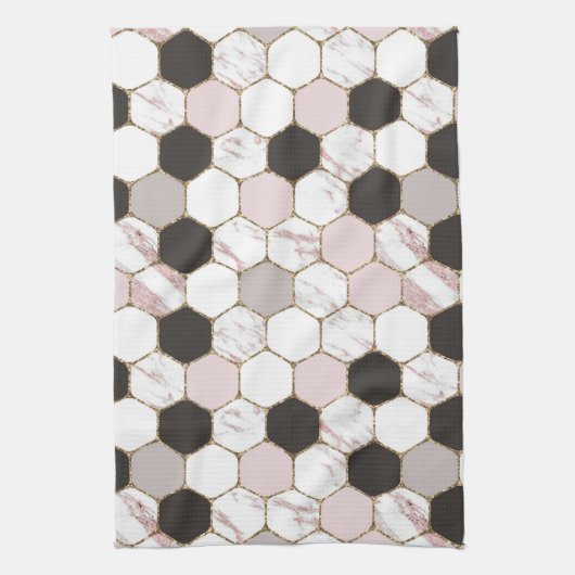 Modern Geometric Marble Hexagon Pattern Theedoek (Verticaal)