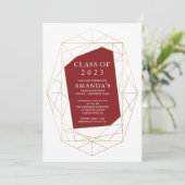 Modern Geometric Maroon Afstuderen Invitation Kaart (Staand voorkant)