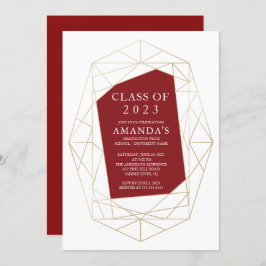 Modern Geometric Maroon Afstuderen Invitation Kaart