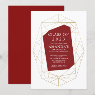 Modern Geometric Maroon Afstuderen Invitation Kaart