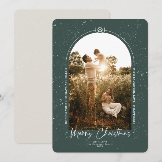 Modern Geometric Merry Dark Green Foto Feestdagenkaart (Voorkant / Achterkant)