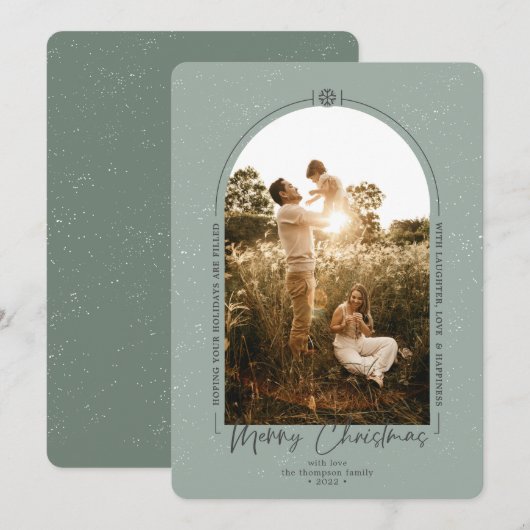 Modern Geometric Merry Green Foto Feestdagenkaart (Voorkant / Achterkant)