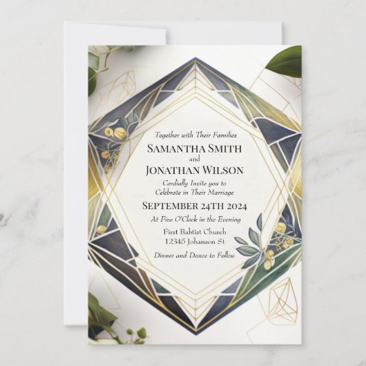 Modern Geometric met Small Flowers bruiloft Kaart (Voorkant)