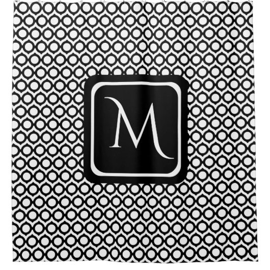 Modern Geometric Monogram Black White Douchegordijn (Voorkant)
