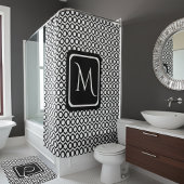 Modern Geometric Monogram Black White Douchegordijn
