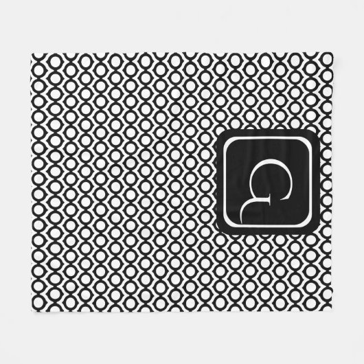 Modern Geometric Monogram Black White Fleece Deken (Voorkant (Horizontaal))