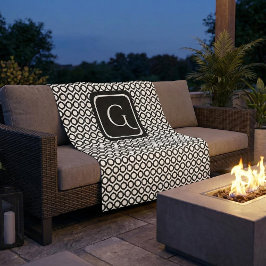 Modern Geometric Monogram Black White Fleece Deken